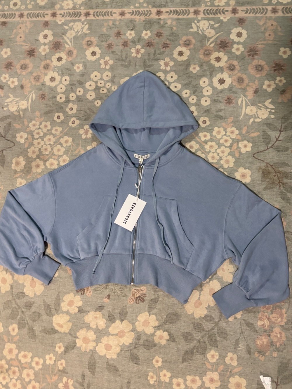 Signature 8 Cropped Zip Hoodie in Blue Size Medium NWT